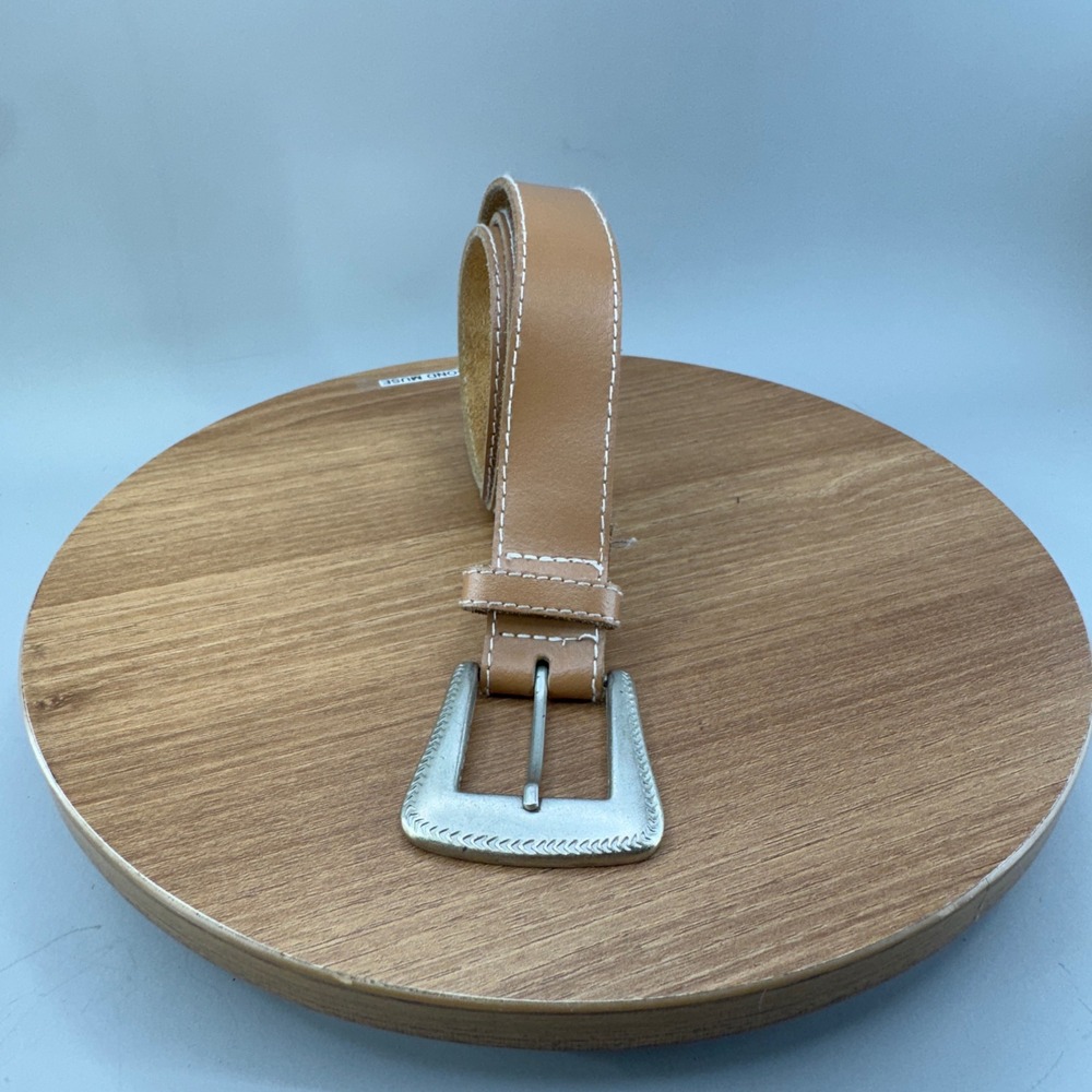 Basic Editions Leather Belt Size 15/16 Tan Western Silver Buckle Classic Casual